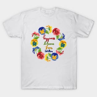 Happiness Blooms From Within - Pansy Flowers T-Shirt